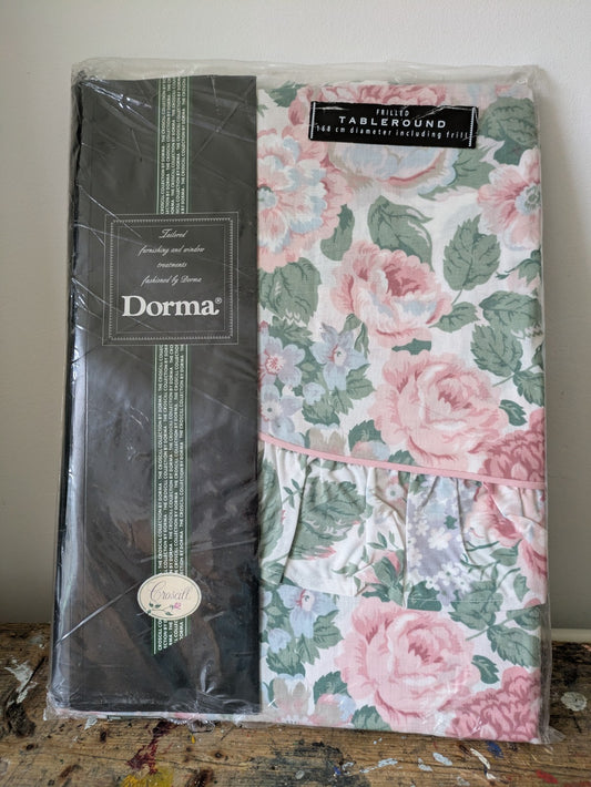 Vintage DORMA Table round CIRCULAR TABLECLOTH Frill Edge Cabbage Rose Floral NEW