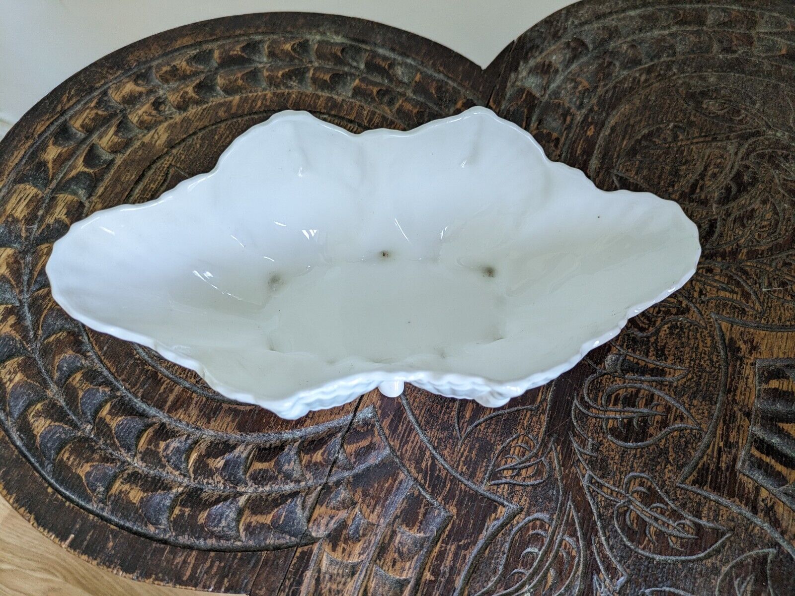 Antique Victorian Porcelain Shell Shaped Six Footed Candy Dish Tassels Vgc Bowl