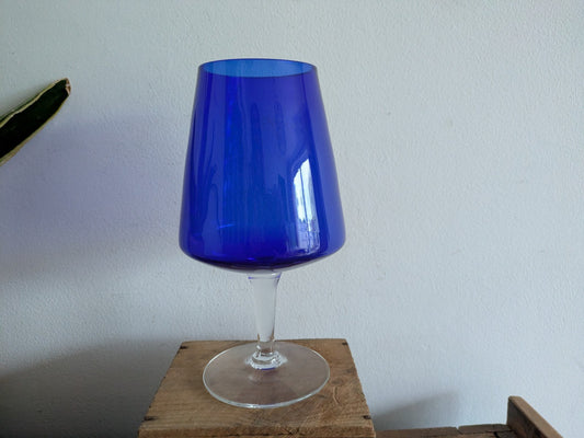 Bohemia Vintage Extra Large Blue Cobalt Brandy Glass Retro Mid Century Prop Vgc