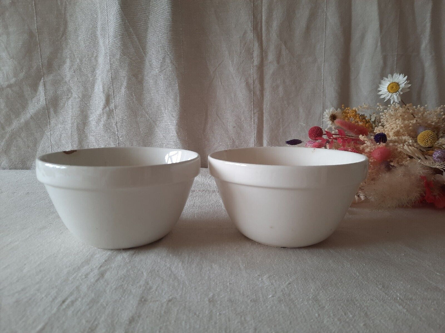 2x VINTAGE Mason Cash Pudding bowl White Retro Stoneware crazed crackle antique 