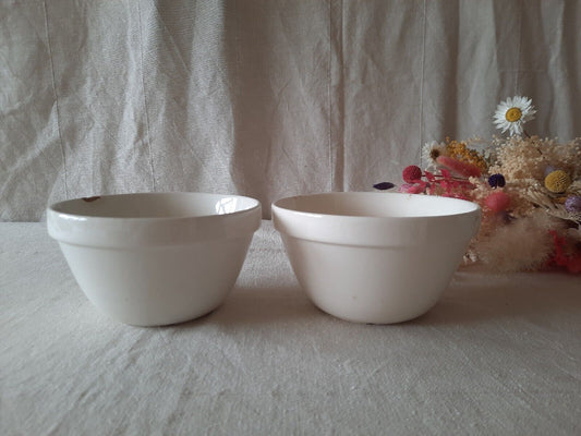 2x VINTAGE Mason Cash Pudding bowl White Retro Stoneware crazed crackle antique 