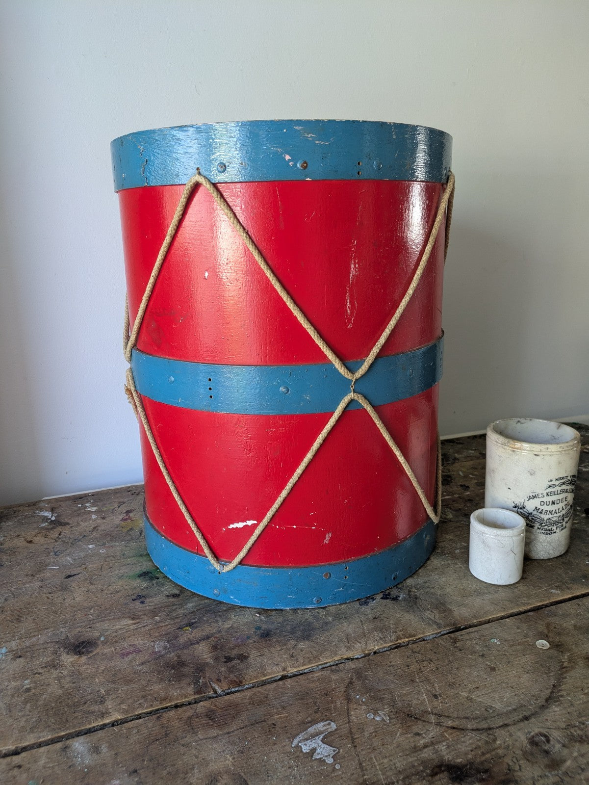 Vintage Drum Percussion Instrument Barrel Planter Table Xmas Tree Holder Stand 