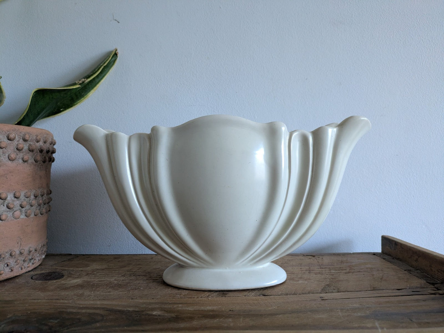 Vintage Large White GOVANCROFT Glasgow STONEWARE MANTLE VASE Art Deco Pottery 