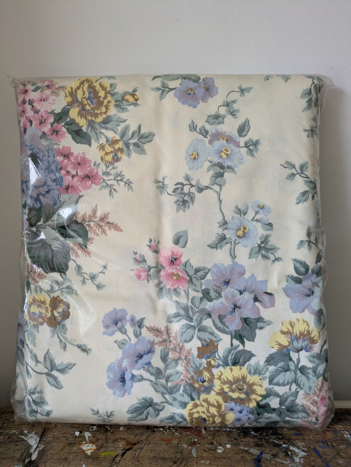 Vintage BNWT Chatsworth Curtains BLUE Cabbage Rose 90"W 54"D Pair Floral Shabby