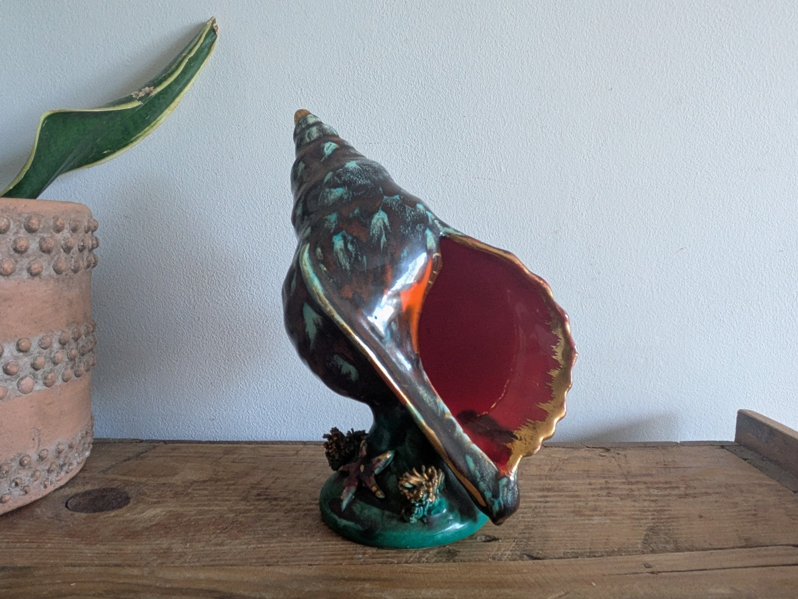 Superb Table Lamp Vallauris Ceramic Under The Sea Conch Shell French Coral VTG