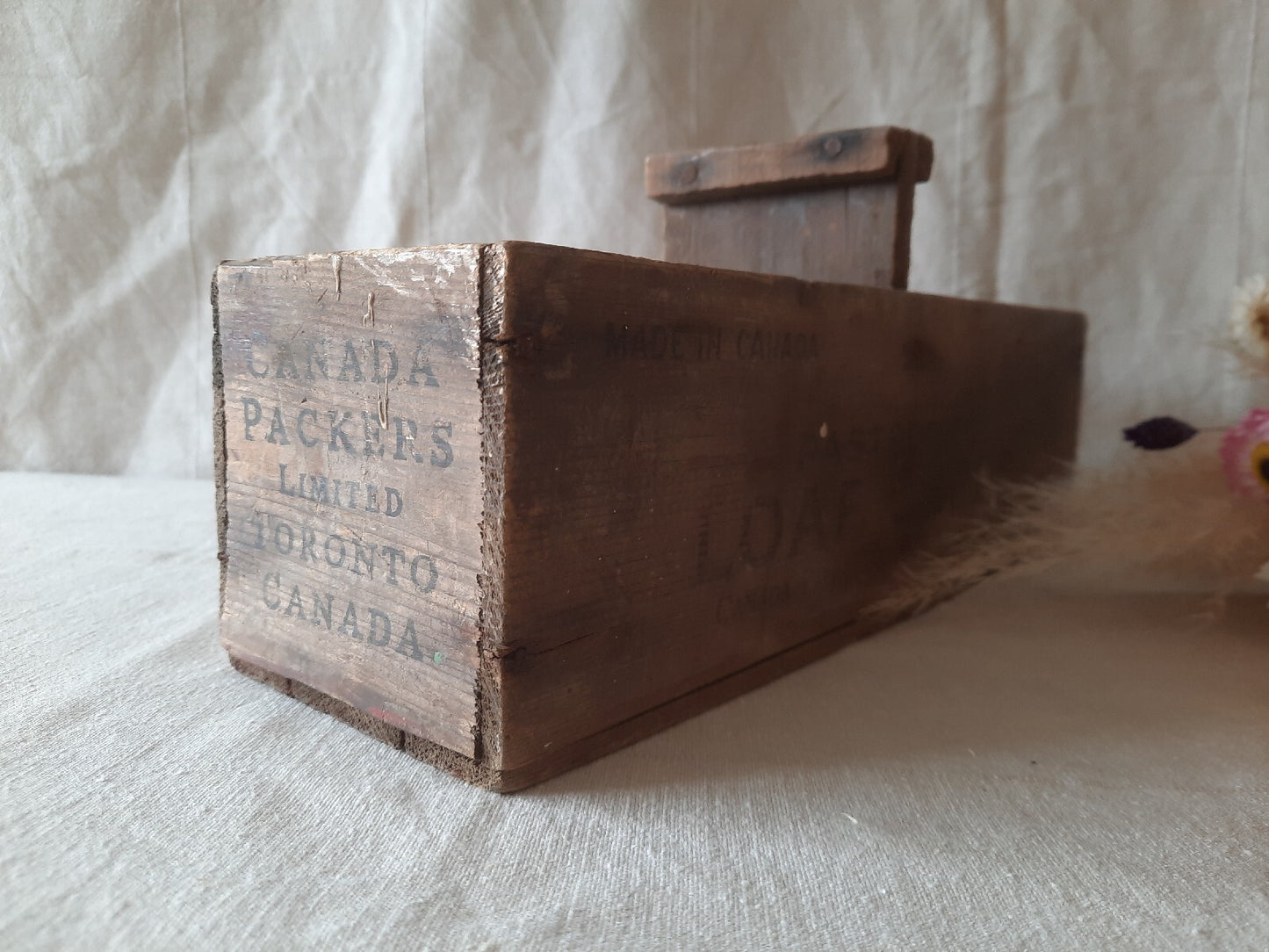 Rare Antique Canada Wooden Box Advertising BRAND LOAF CHEESE Crate Vintage Prop
