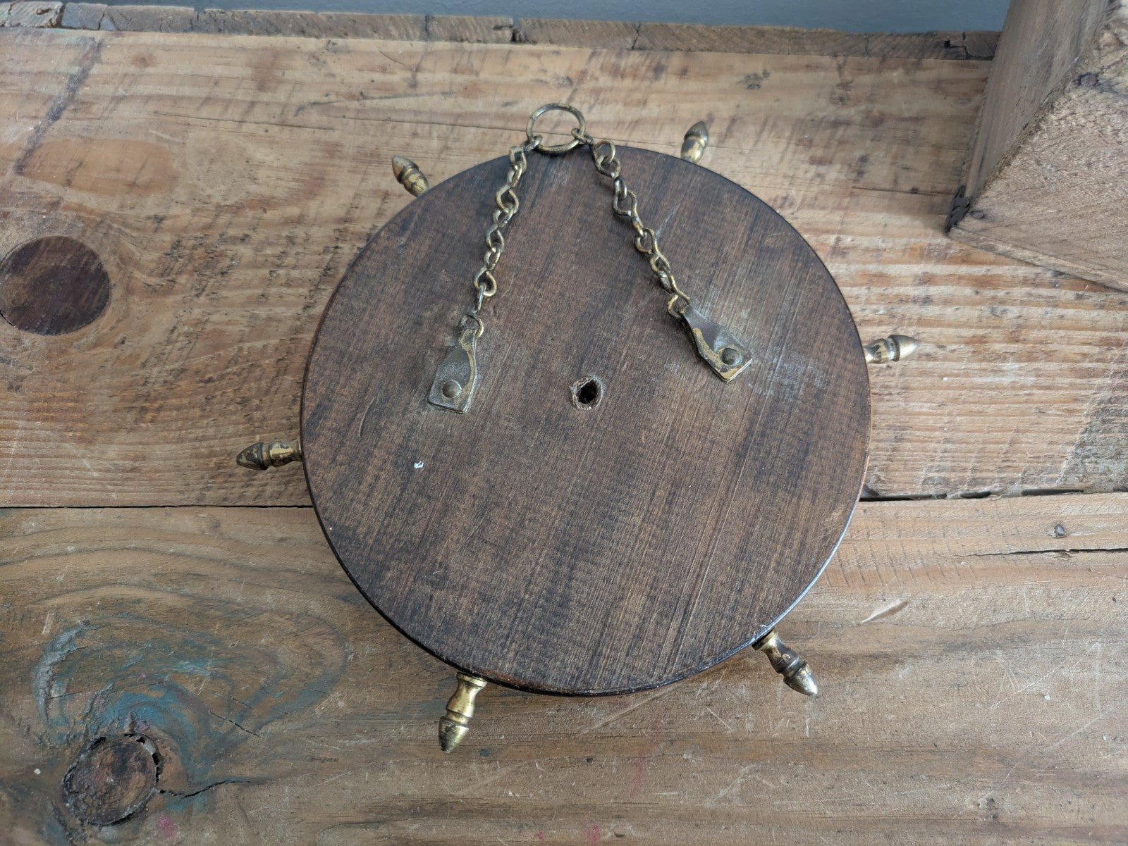 Antique Porthole Maritime Mirror Solid Oak Small Ships Wheel Nautical 1920s Vtg