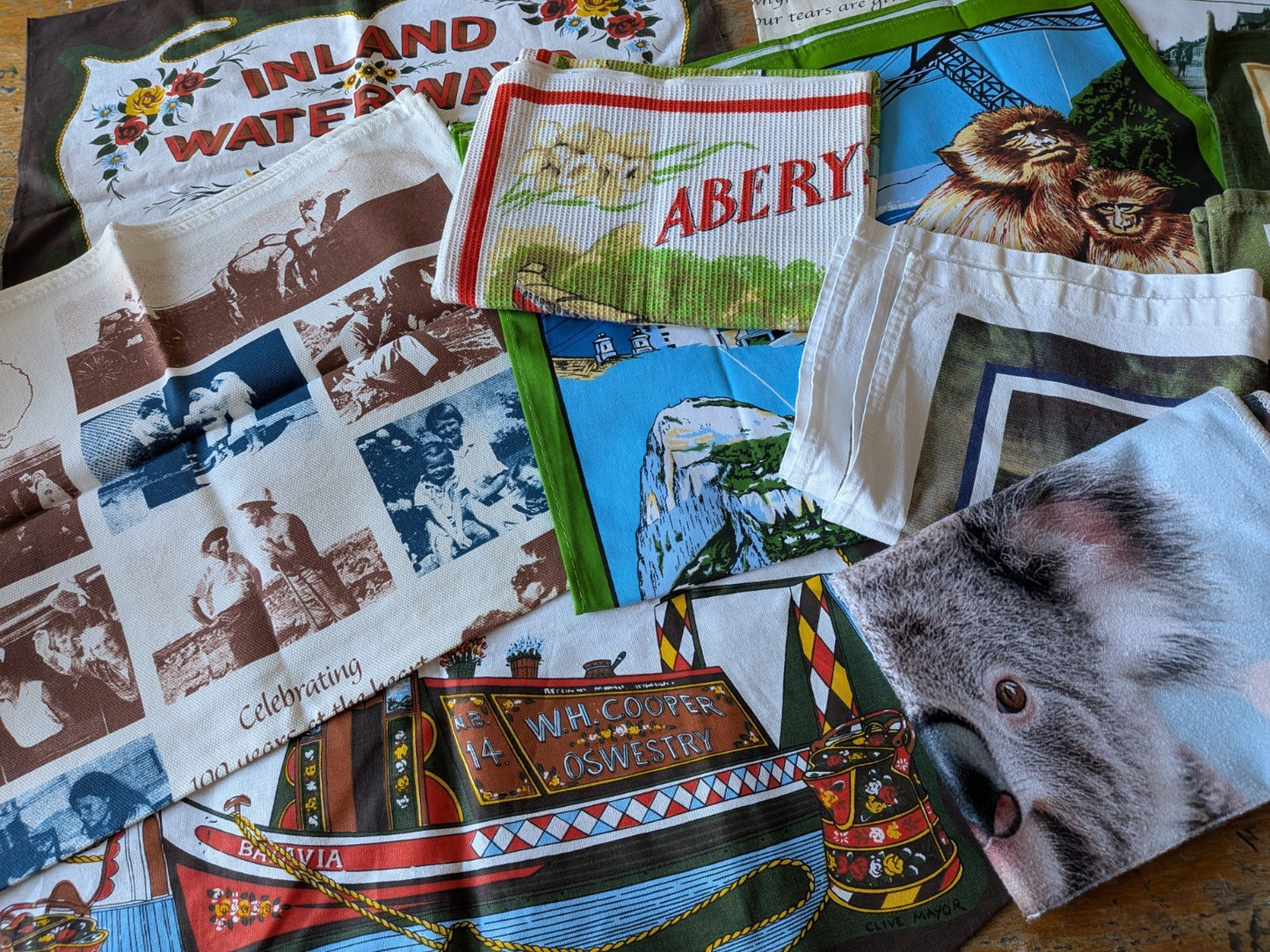 Vintage Job Lot  Cotton Tea Towel Bundle Mixed Retro Designs Linen Sewing Fabric