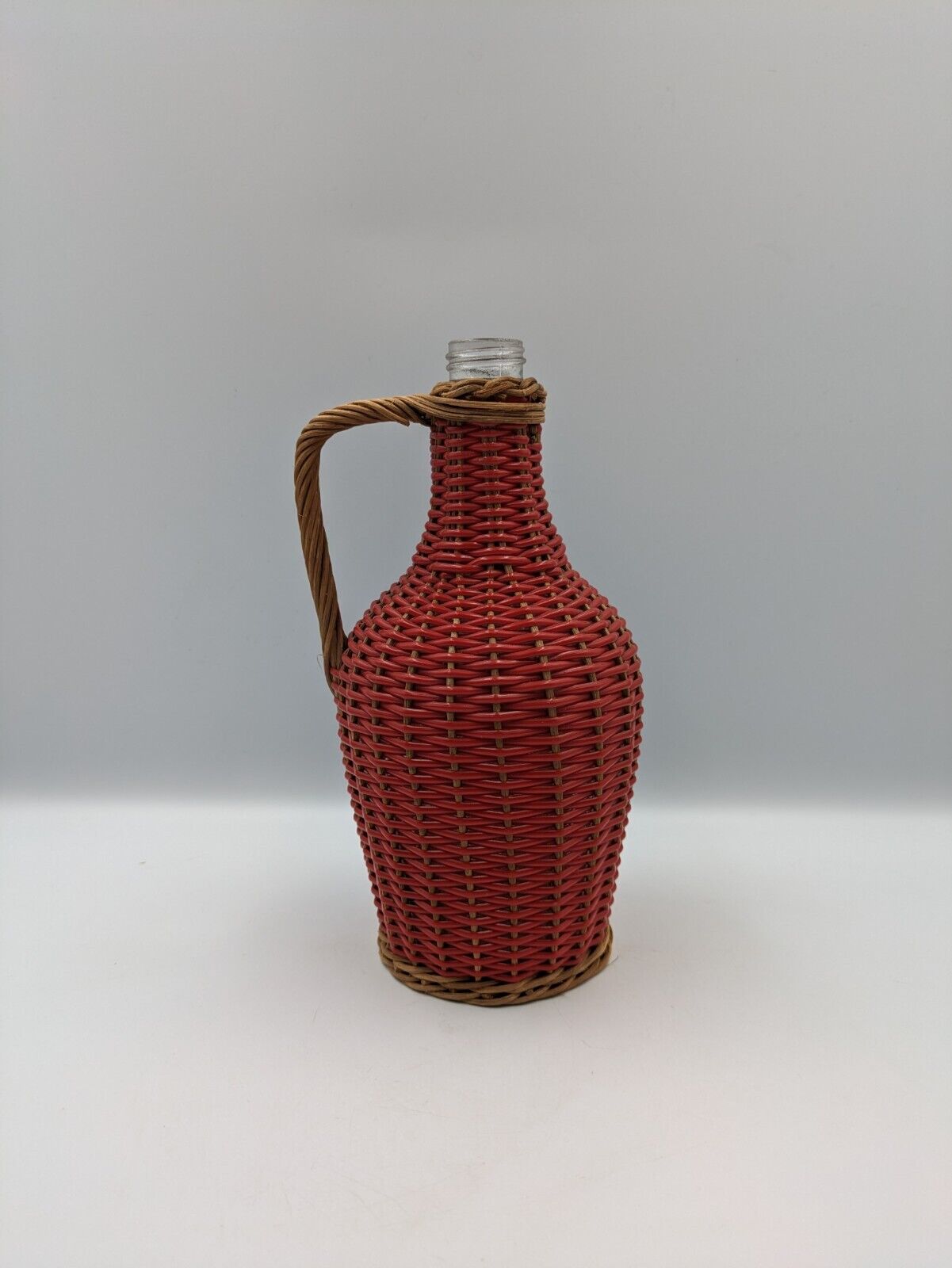 Vintage Wicker Plastic Over Glass Wine Bottle Flagon Demijohn Jug Red Retro Vgc