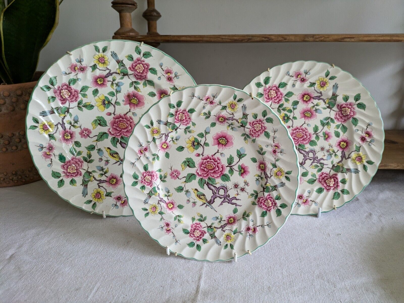 3x Vintage James Kent Old Foley 'Chinese Rose' Starter Salad Dinner Plate Set Vg