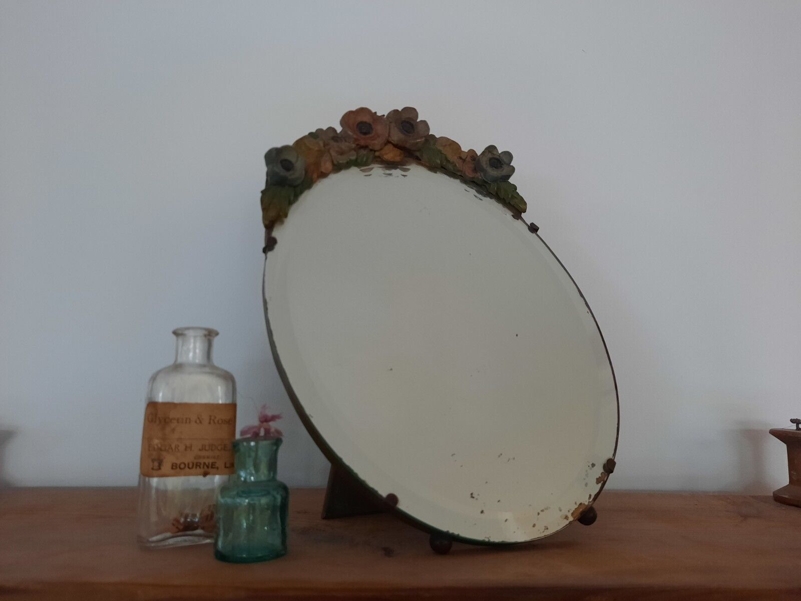 Vintage Barbola Mirror Circa 1920s 1930s art deco floral antique oval bevel edge