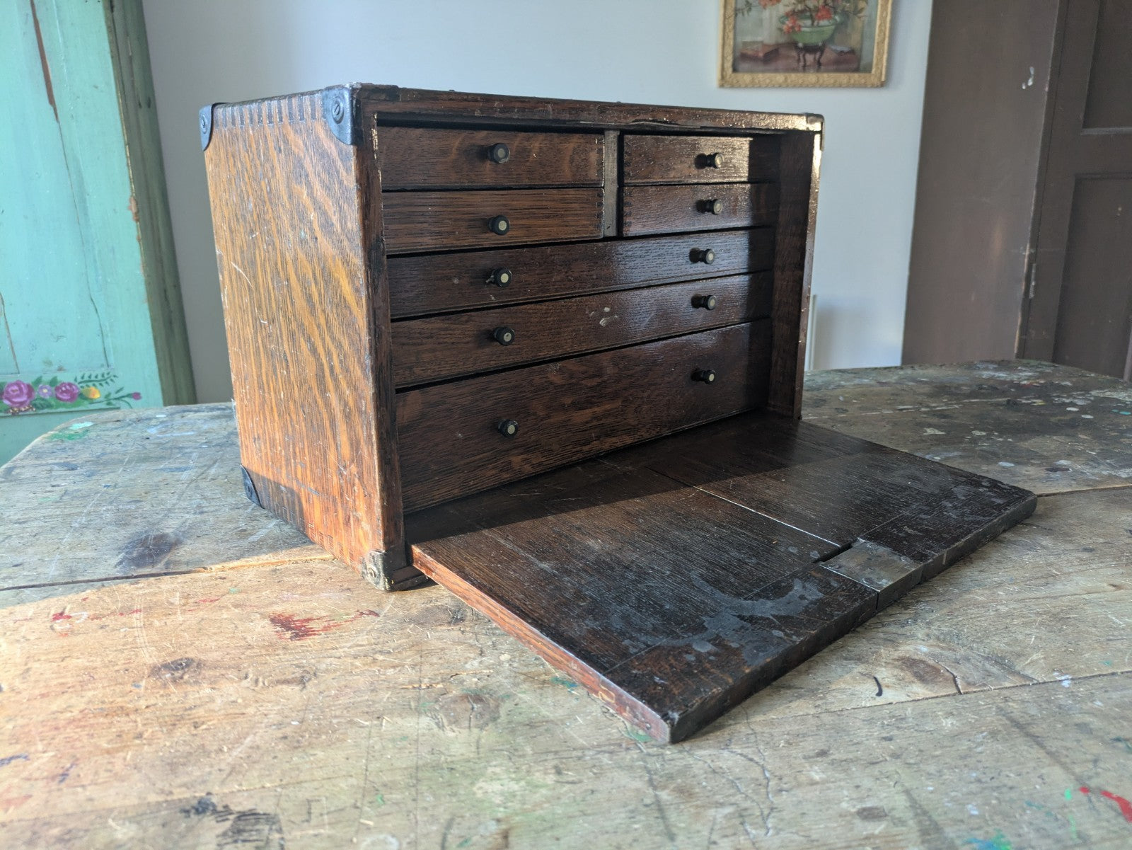 Vintage Oak 1930s Chest Drawer Vintage Engineers Wooden Tool Box Toolmakers Box 