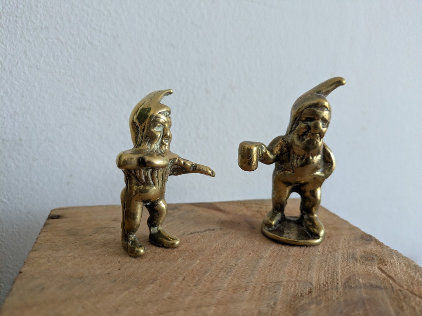 2x Vintage Miniature Brass Gnome With a Tankard & Bottle Tankard Jack MCM Pair