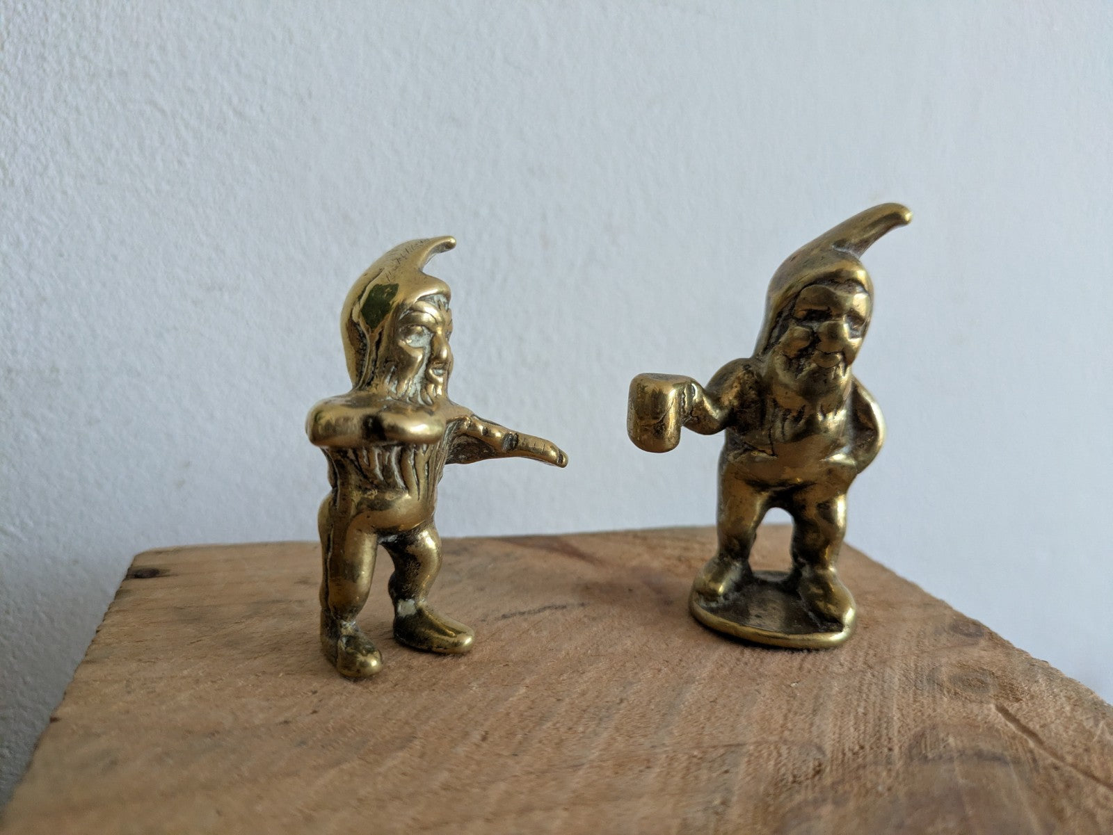 2x Vintage Miniature Brass Gnome With a Tankard & Bottle Tankard Jack MCM Pair