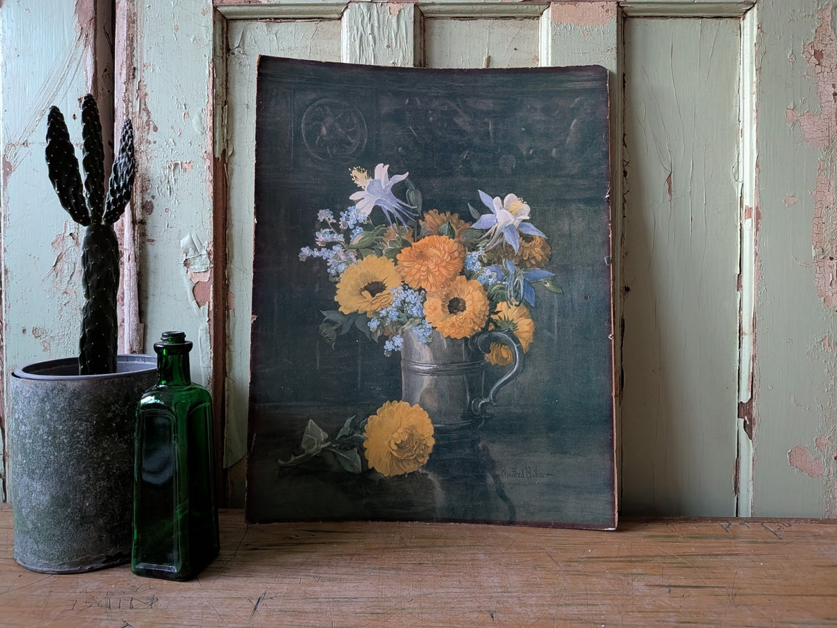 Medium Vintage Flowers Still Life Print Signed Winifred Walker Bouquet Old Flora