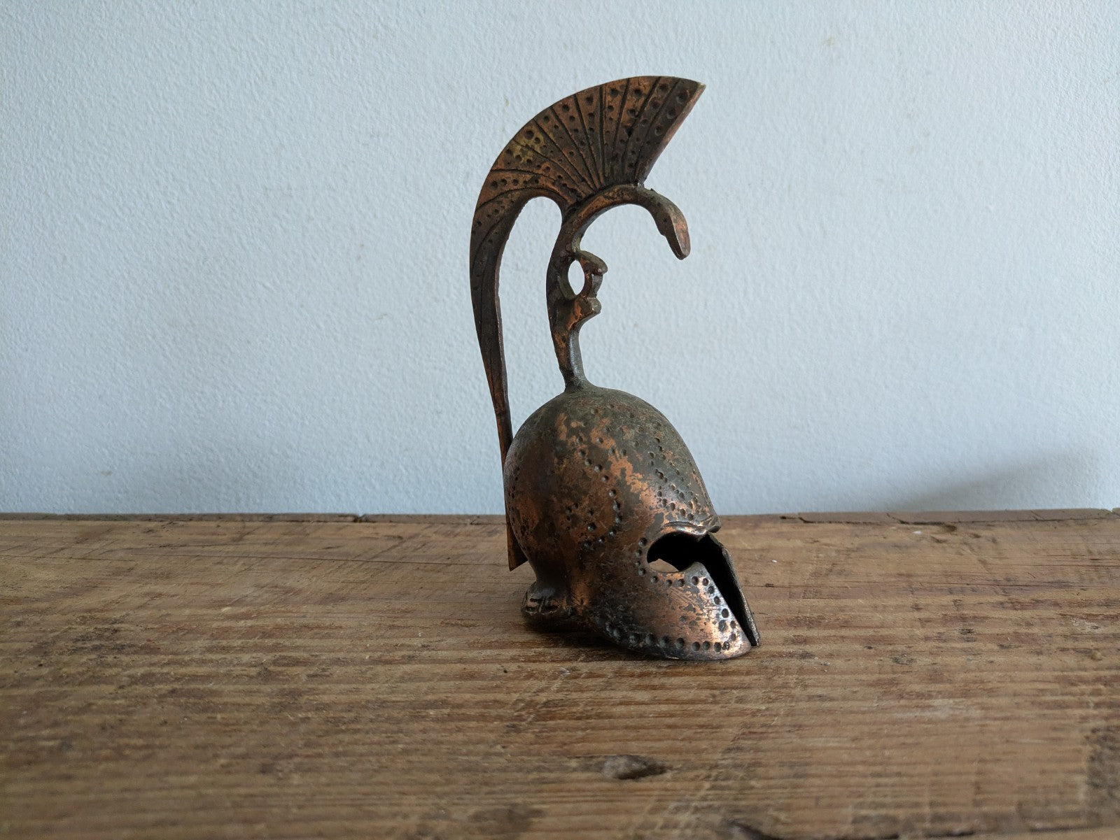 Old Decorative Art Bell Gladiator Helmet Roman Trojan Warrior Vtg Cast Bronze