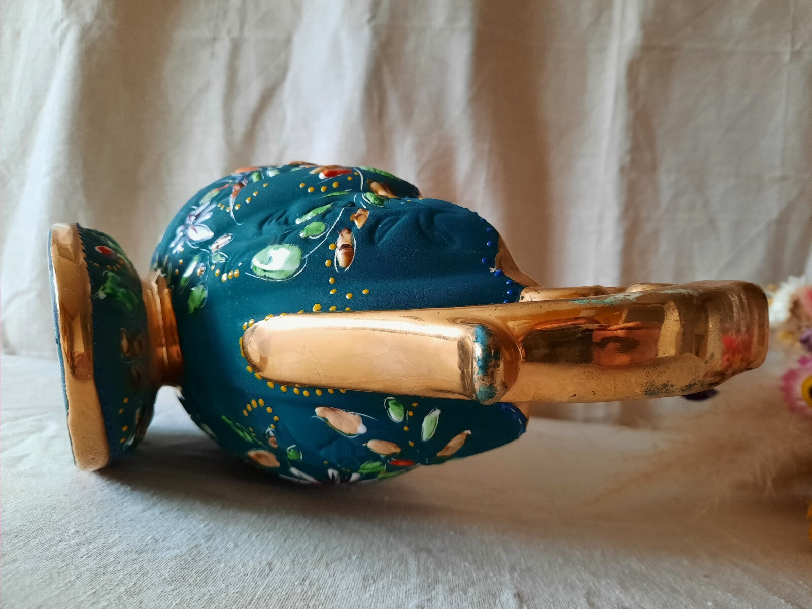 XL Henri Bequet Quaregnon Belgium Bird Of Paradise Large Vase 925 vintage Rare 