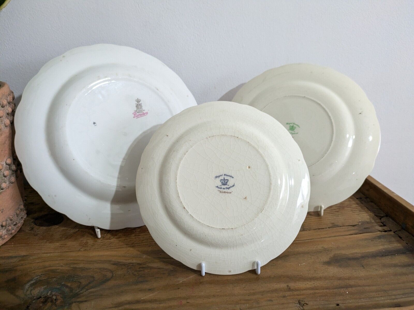 3x Antique English Royal Cauldon Pottery "Victoria" Plates Booths Floradora Mix