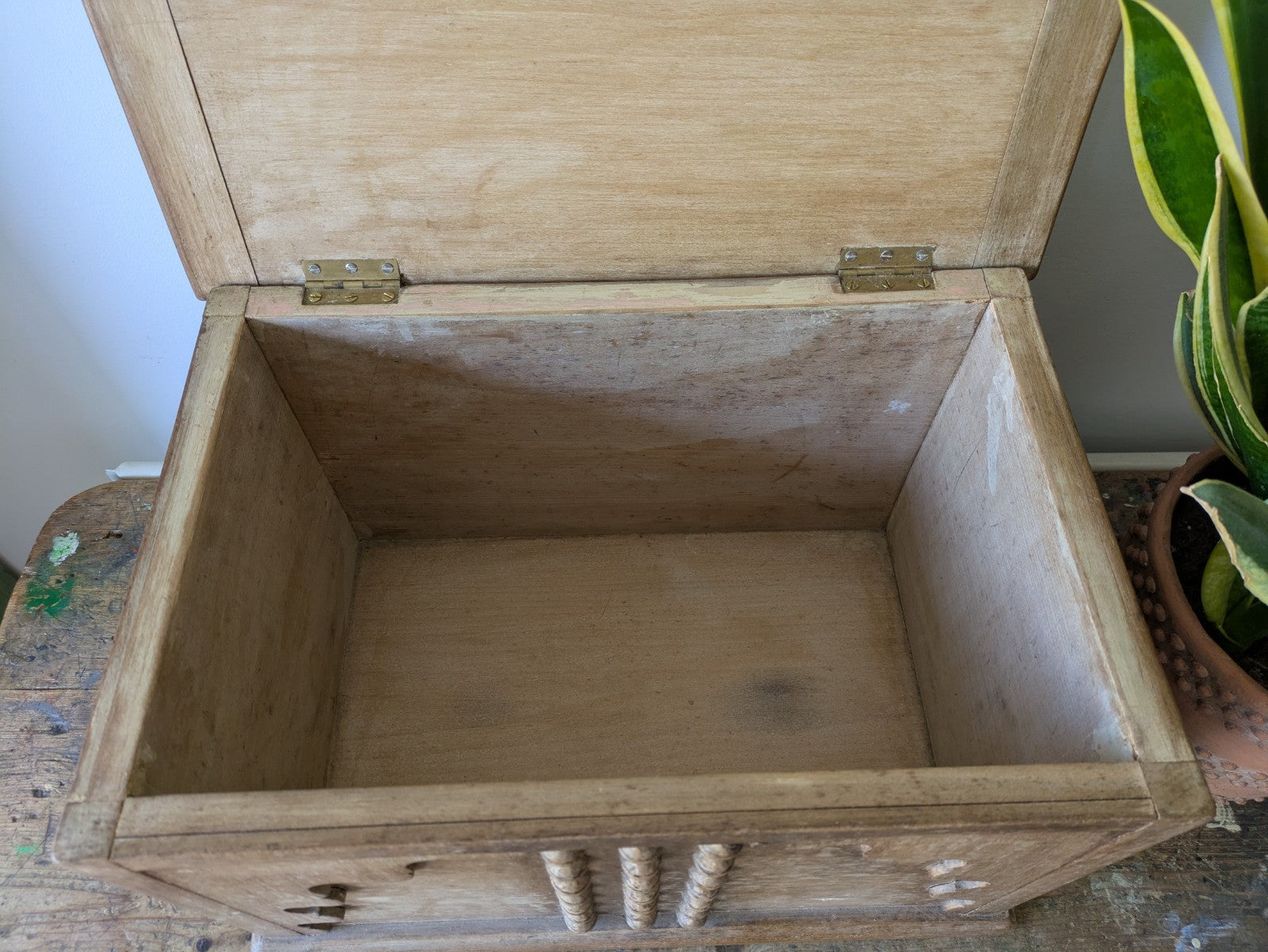 Antique Collectors Box Wood Victorian Small Chest Trunk Vtg Pine Ottoman Storage