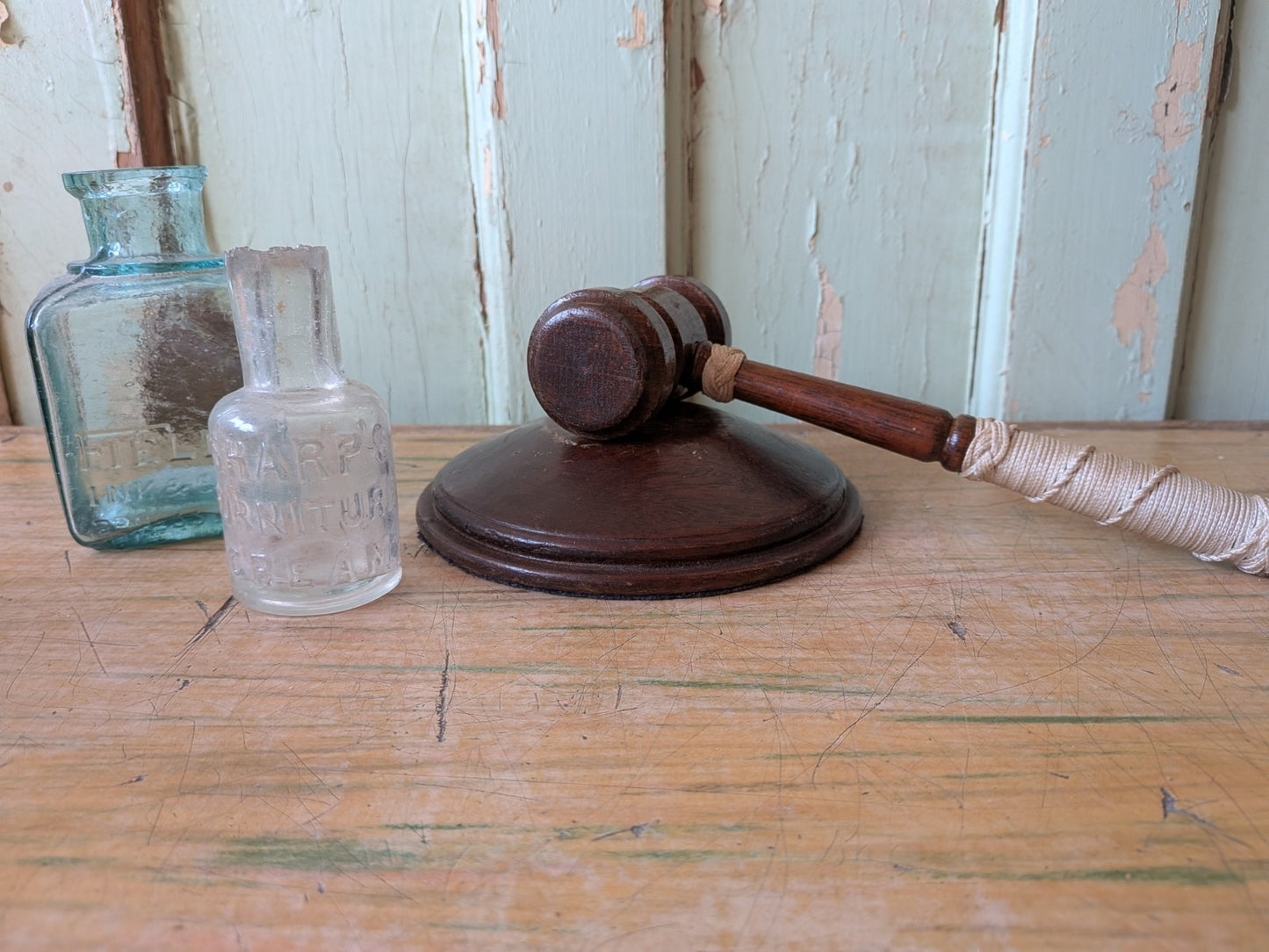 Vintage Wooden Gavel and Block Set Gift Auctioneer Judge Court Prop TV Film Vgc