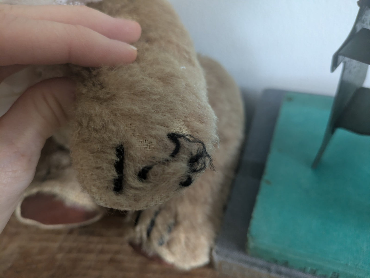 Old Vintage Teddy Bear Plush Soft  Articulated Jointed Toy Collar Prop Floppy