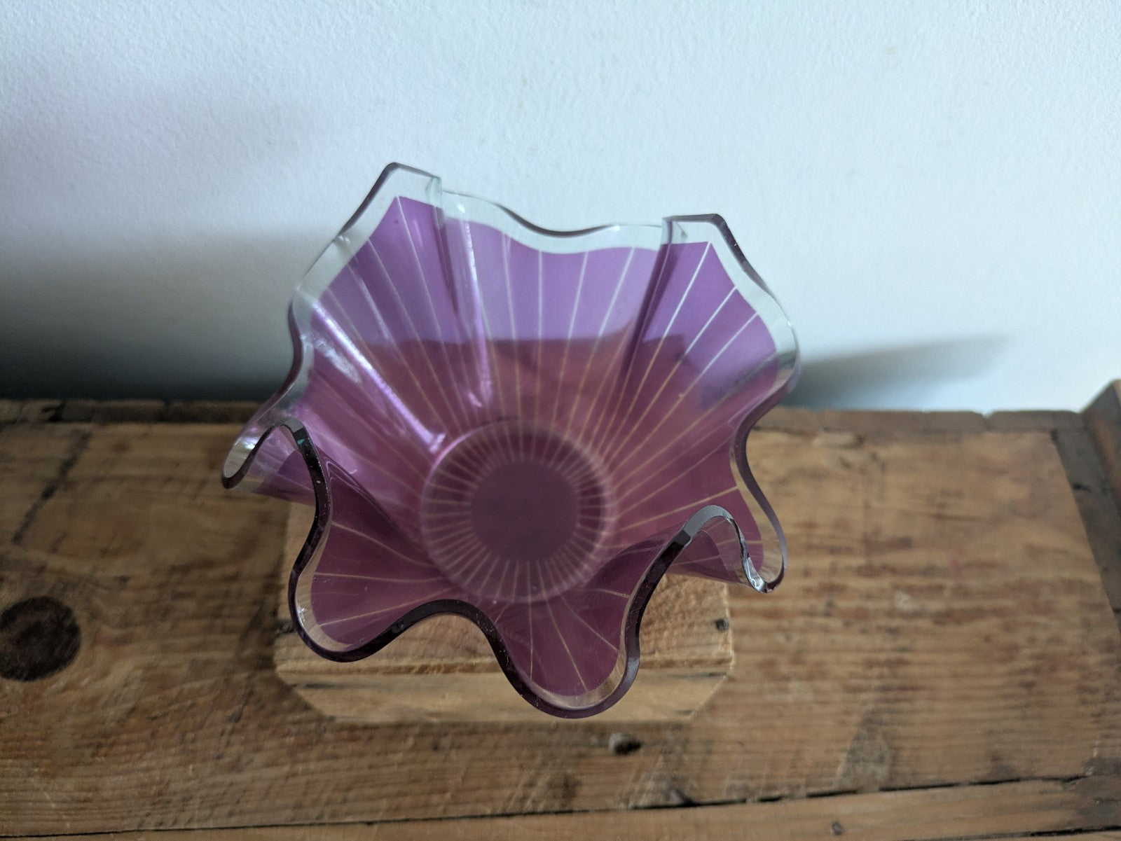 Chance Brothers Purple Glass 'Cordon' Retro Handkerchief Vase Vgc Prop Amethyst 