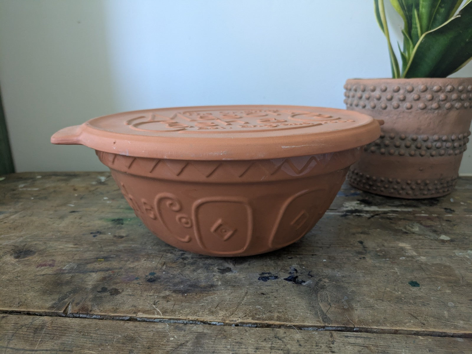 Large Mason Cash Terracotta Bread Baking Bowl Incl Lid Kitchen Cooking Mixing