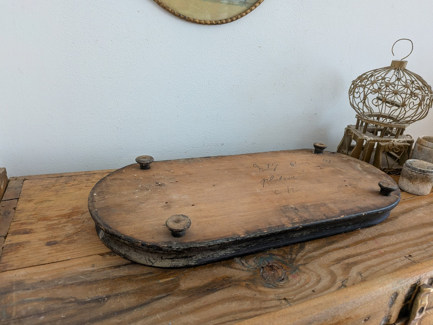 Antique Oval Wooden Base for Glass Dome Early 20th-C French Taxidermy Clock Vtg!