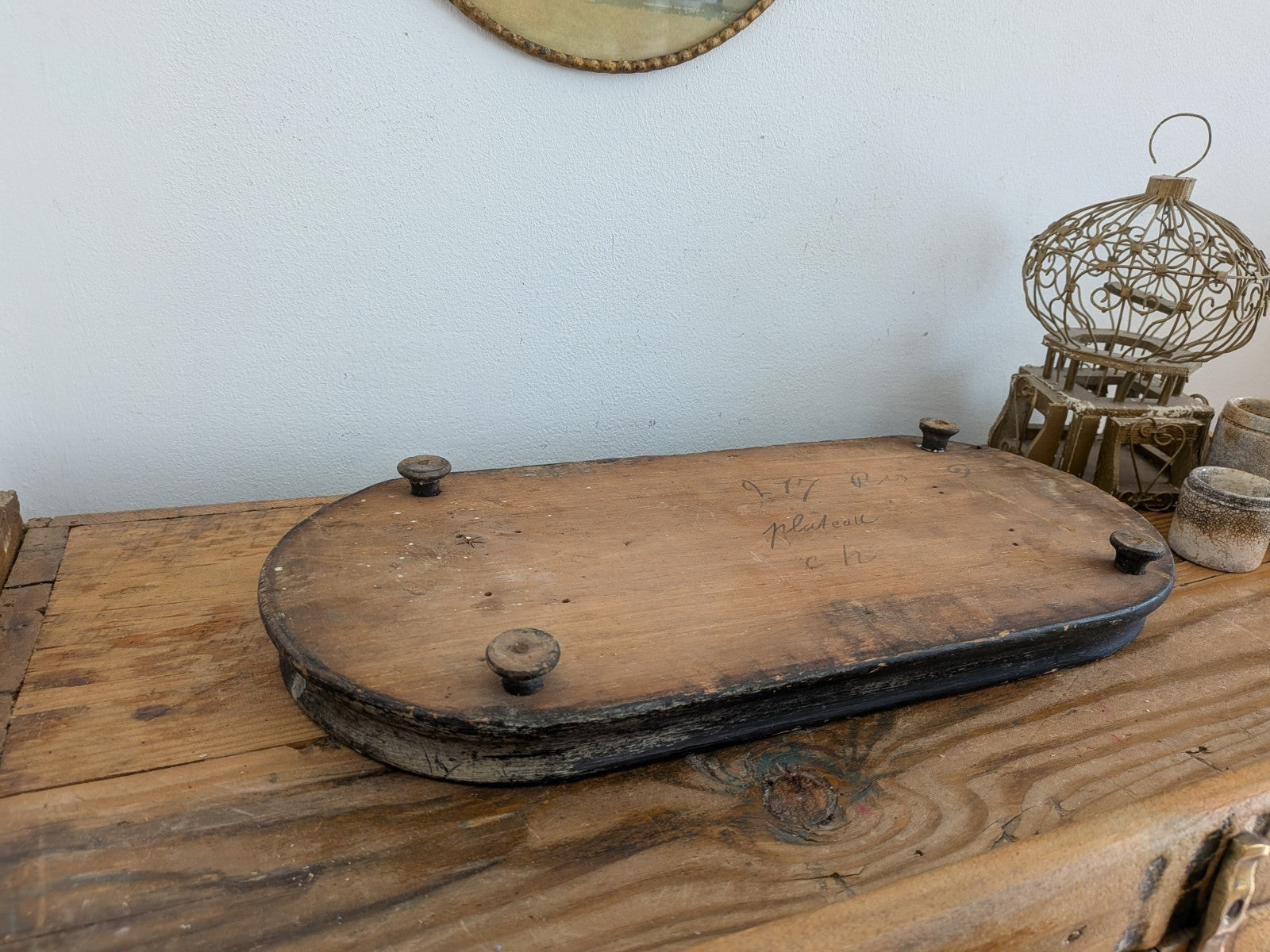 Antique Oval Wooden Base for Glass Dome Early 20th-C French Taxidermy Clock Vtg!