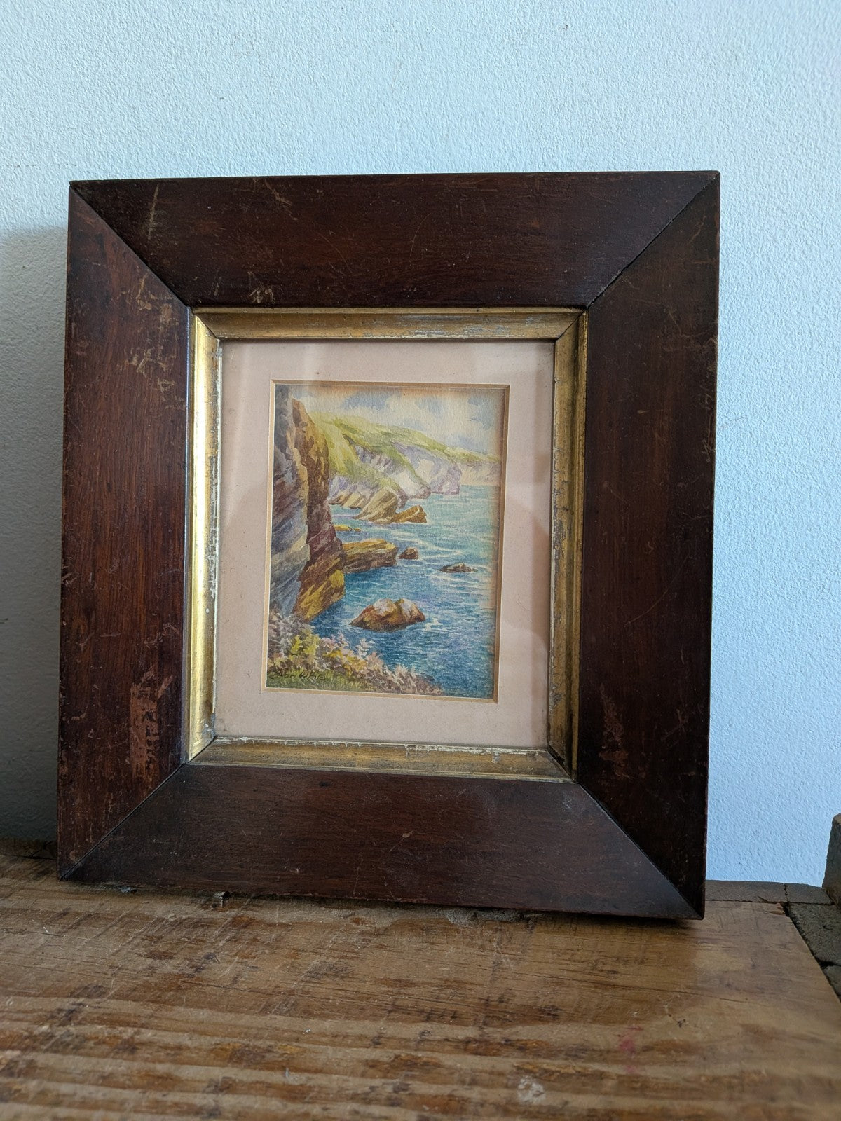 Pair Antique Framed Alan White Vtg Watercolour Signed Langcliff Woods Painting 