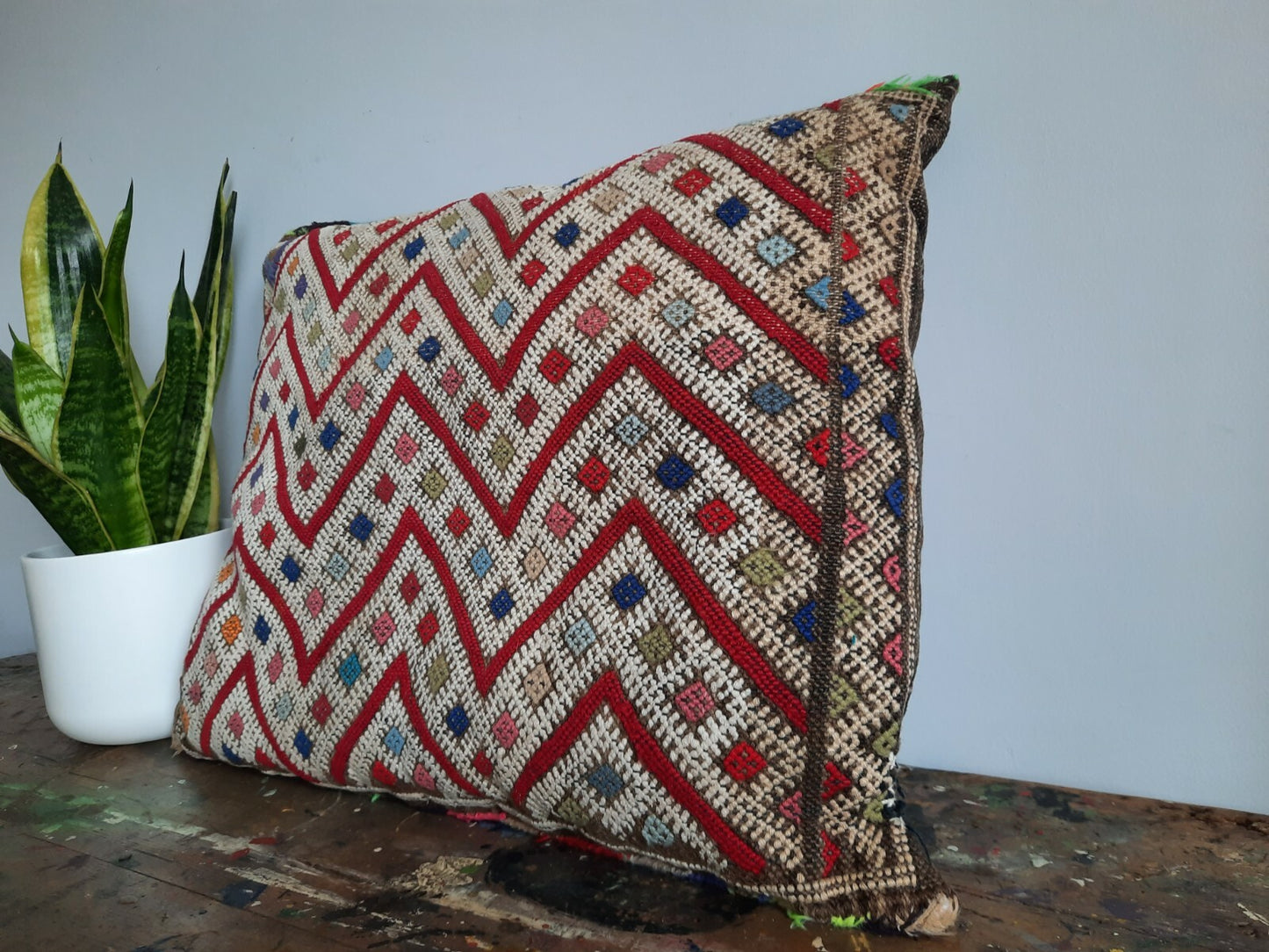 ANTIQUE Vintage aztec BOHO KILIM ORIGINAL Cushion geometric tribal woven SADDLE 
