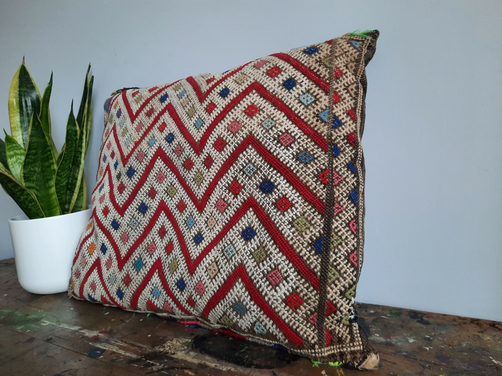 ANTIQUE Vintage aztec BOHO KILIM ORIGINAL Cushion geometric tribal woven SADDLE 