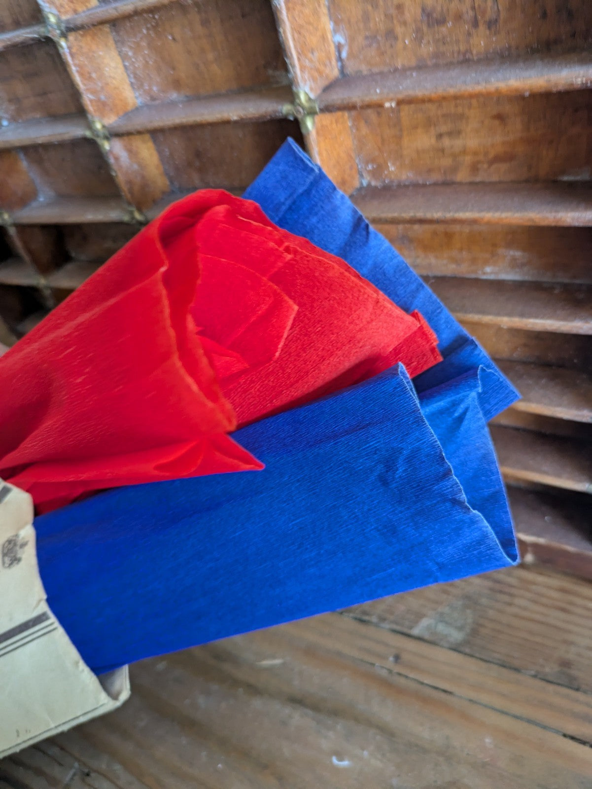Old Dennison Red Blue Crepe Paper In Packaging Box Craft Christmas Vintage Vgc