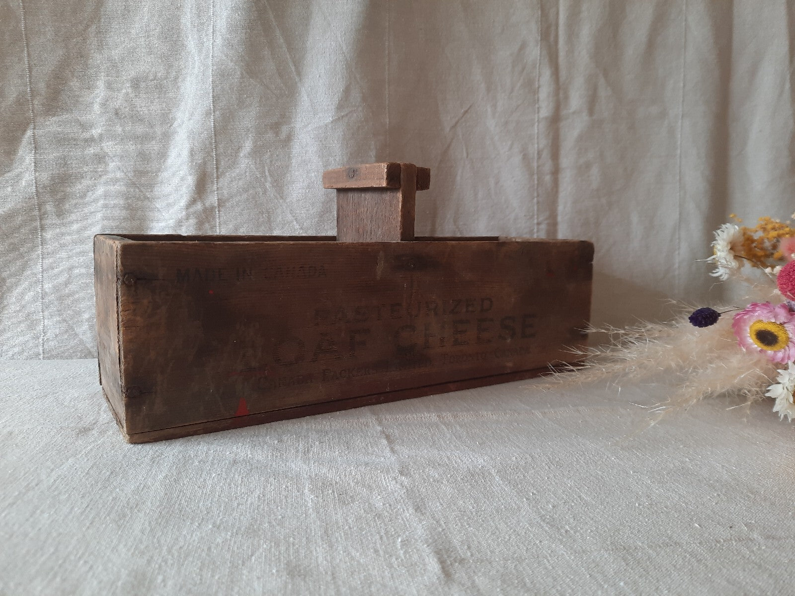 Rare Antique Canada Wooden Box Advertising BRAND LOAF CHEESE Crate Vintage Prop