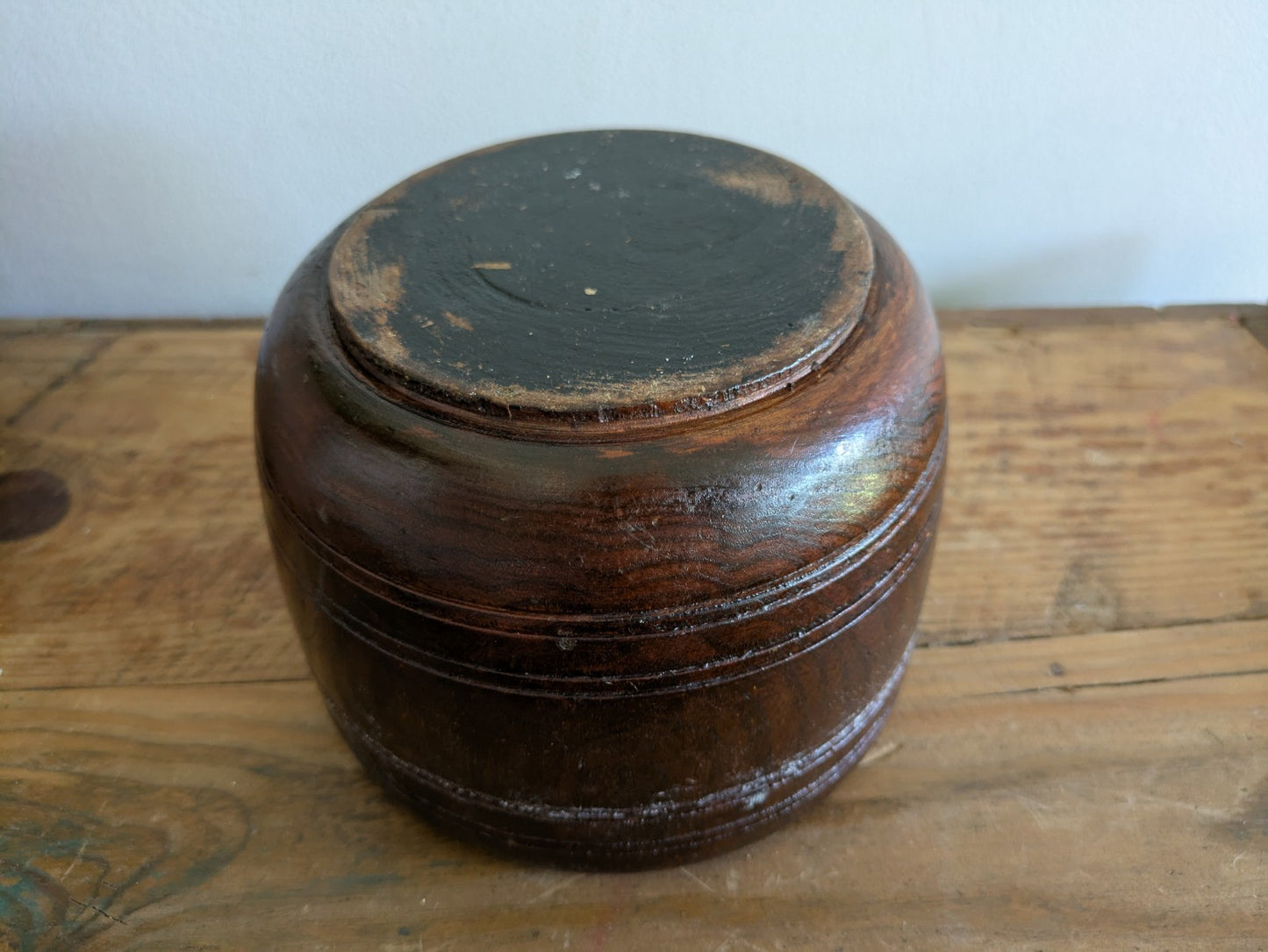 Antique Early Treen Dark Wooden Church Collection Box / Offering Bowl No Handle 