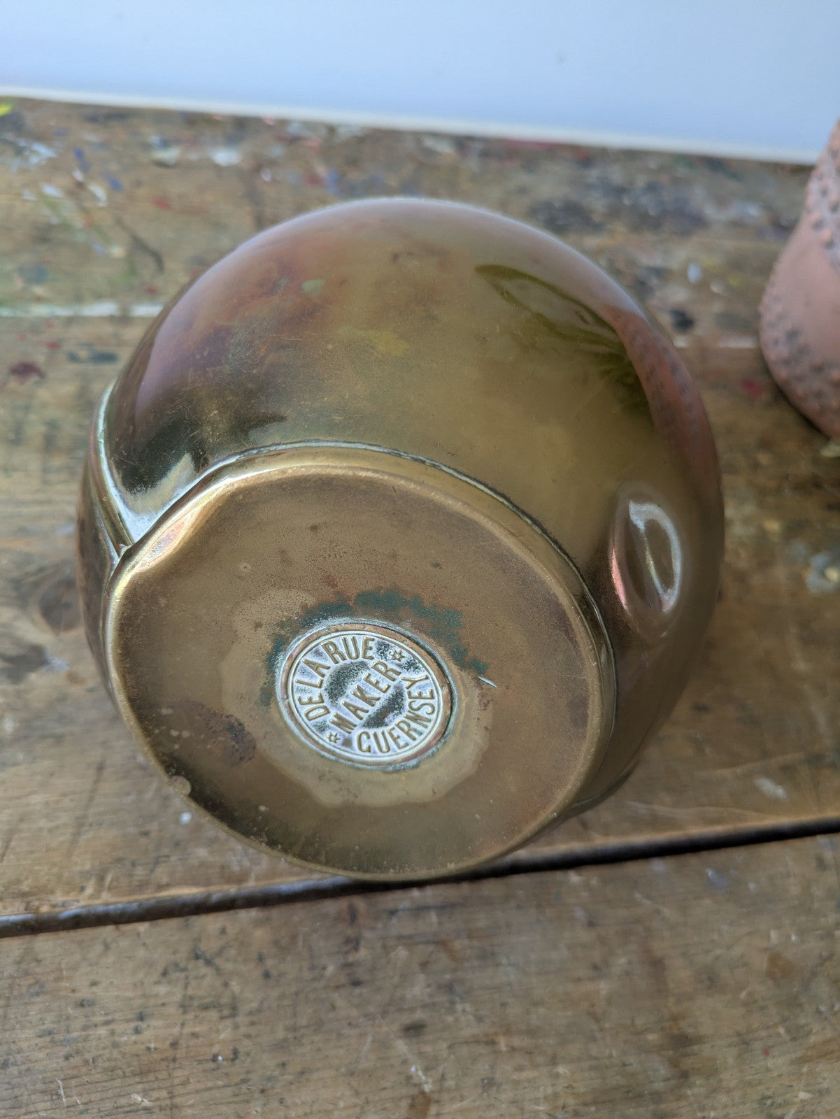 Vintage De La Rue Brass Guernsey Can Milk Jug Globe 22cm H Large Antique Kitchen