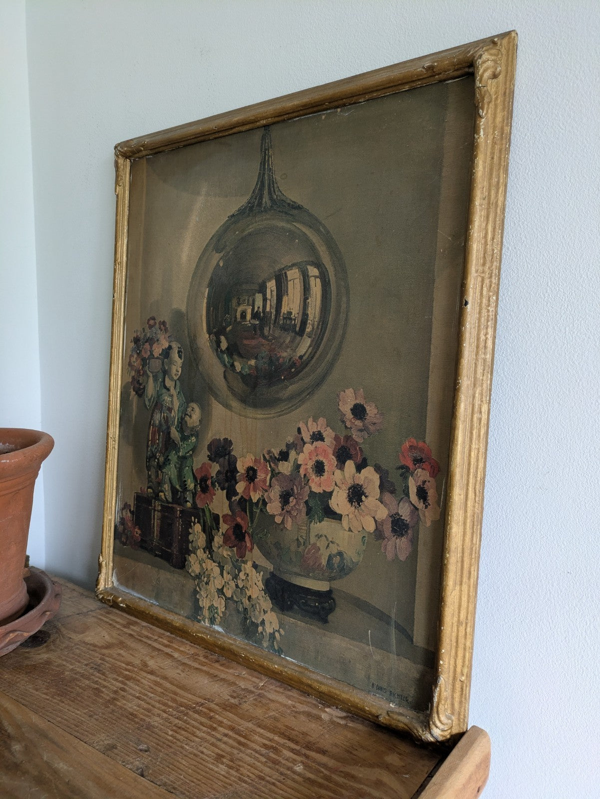 Herbert Davis Richter Reflections In A Silver Ball Signed RARE Print Framed Vtg