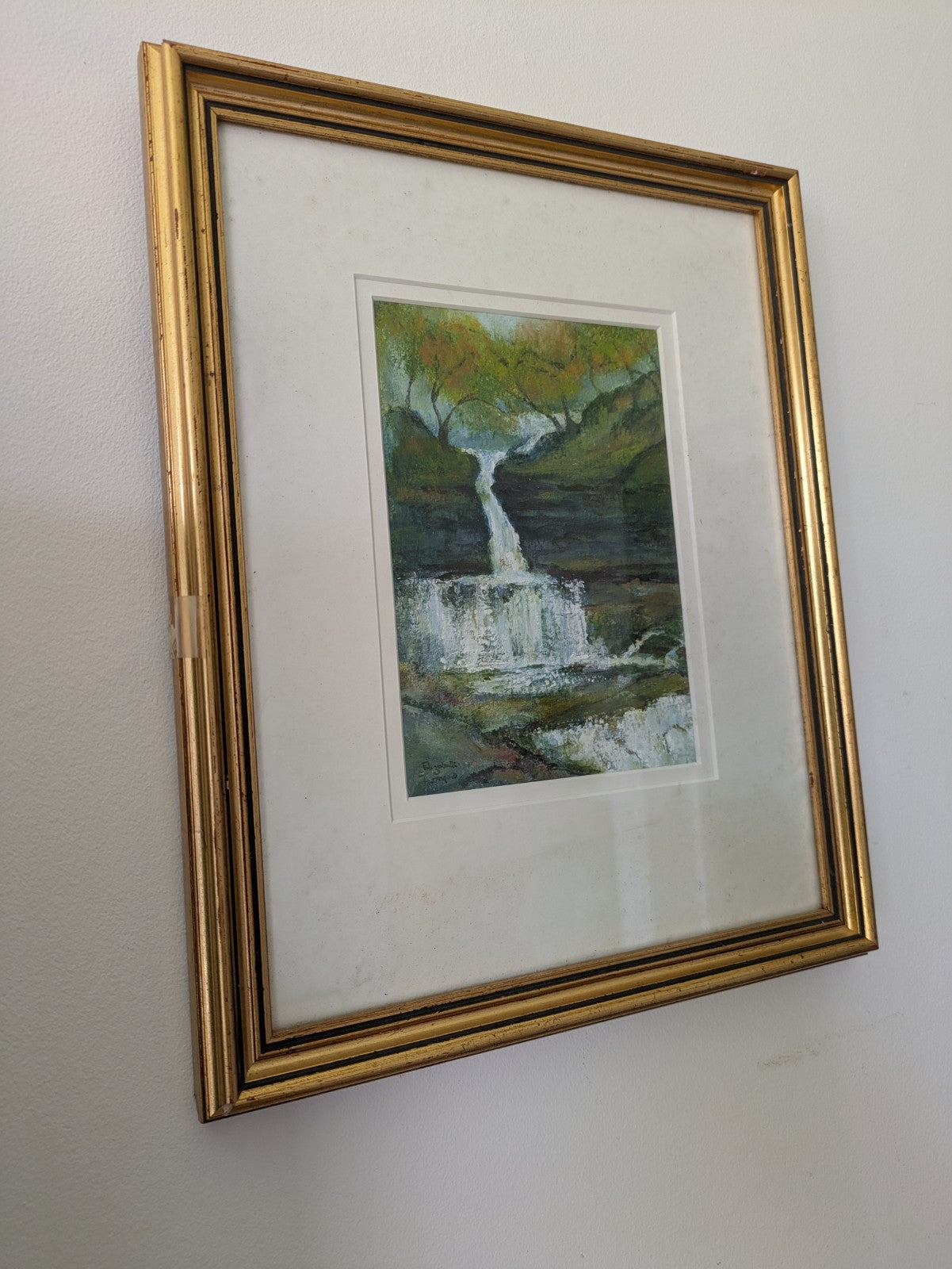 Welsh Artist Elizabeth Thomas Vintage Framed Painting Lower Glumfurngn Falls Vtg