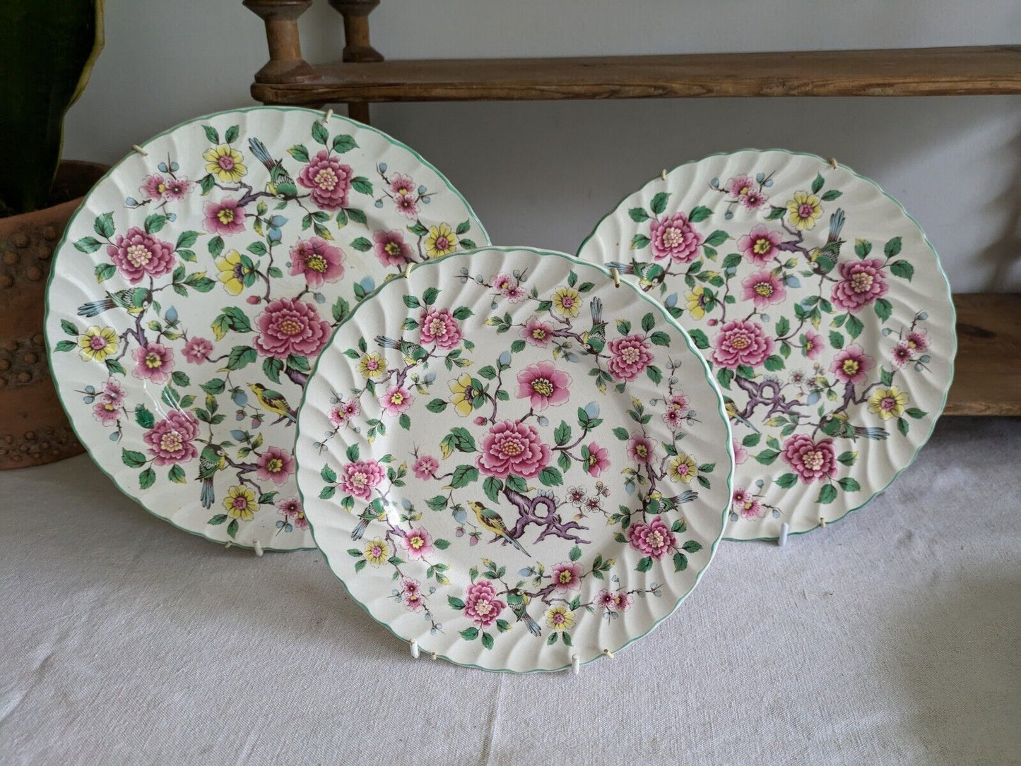 3x Vintage James Kent Old Foley 'Chinese Rose' Starter Salad Dinner Plate Set Vg