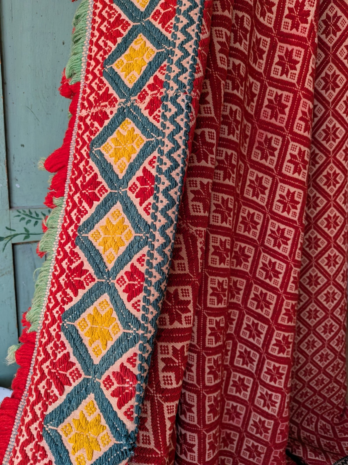 Sindhi Rald Bangladesh Blanket Handmade Woven Vintage Red Patterned Bengal Thick