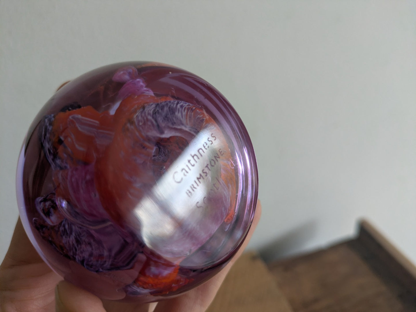 Caithness Glass Brimstone Scotland Paperweight 6cm High Purple and Red VGC Large