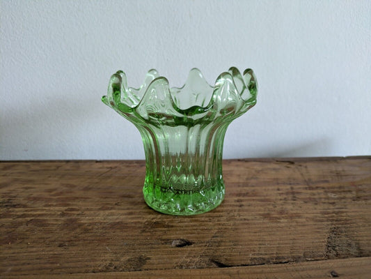 Vintage Art Deco 1930's SOWERBY Lily Gren Pressed Art Glass Posy Vase VGC Small
