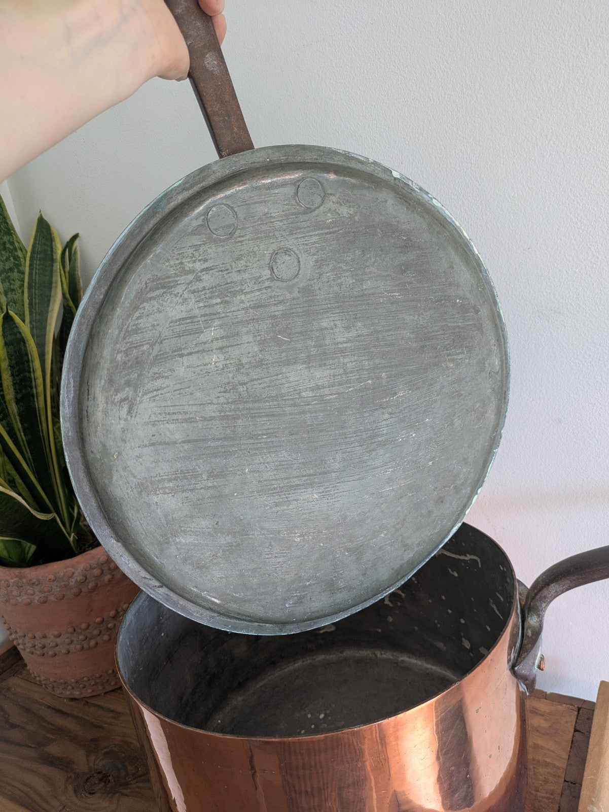X Large Antique Georgian Copper Sauce Pan 6.9kg 32D 18.7H XL Huge Chef Cooking
