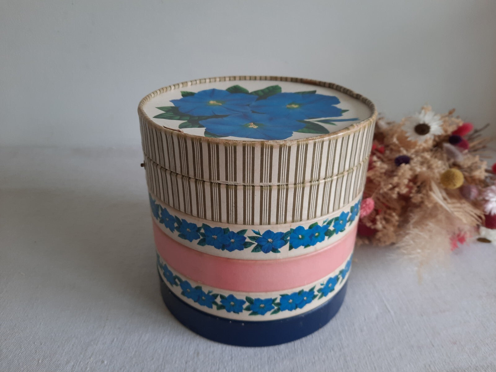 Vintage 5 Tier Cardboard Box England Rare Round Chocolate Storage Floral Display
