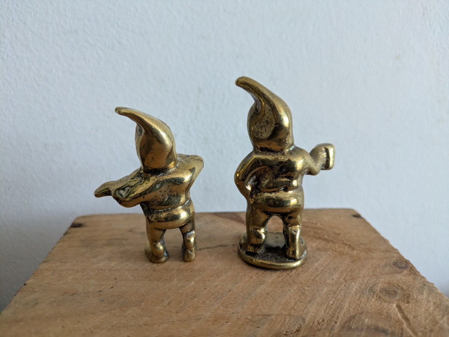 2x Vintage Miniature Brass Gnome With a Tankard & Bottle Tankard Jack MCM Pair