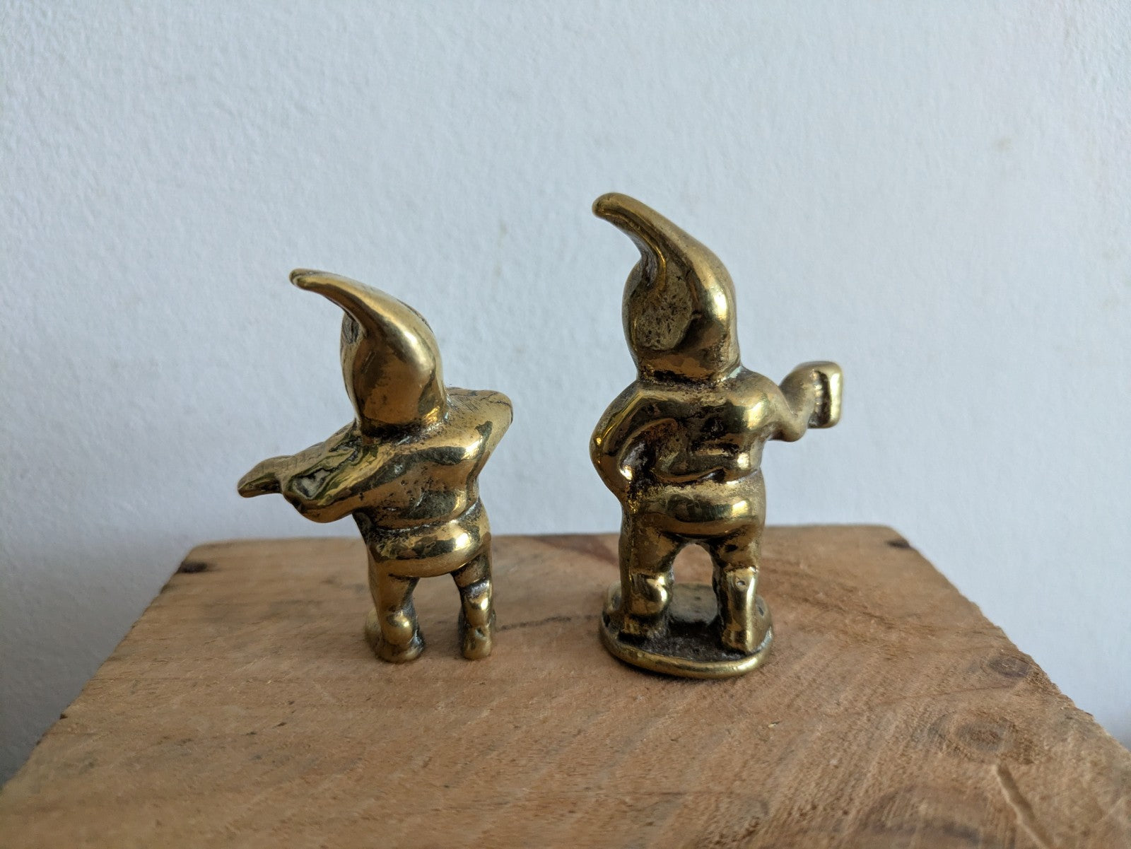 2x Vintage Miniature Brass Gnome With a Tankard & Bottle Tankard Jack MCM Pair