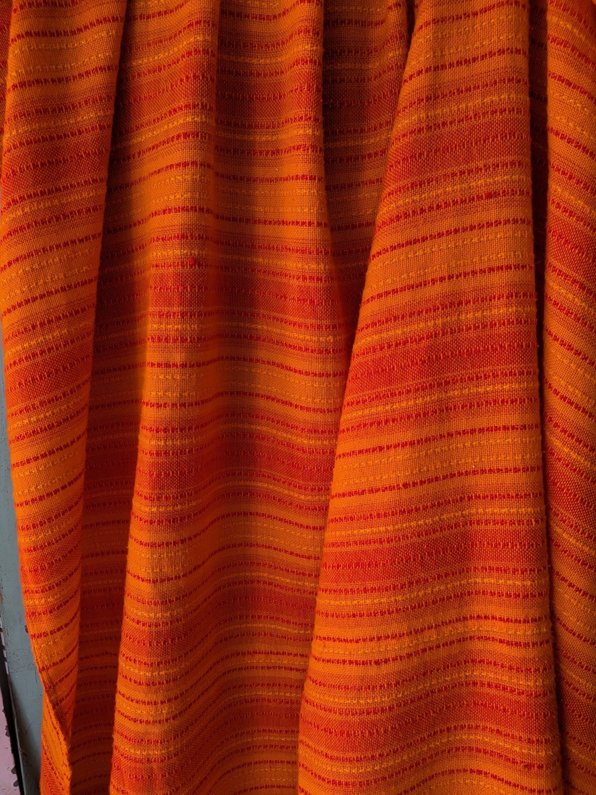Vintage Retro Orange Polyester Double Bedspread Topper Bedding RARE Prop Woven