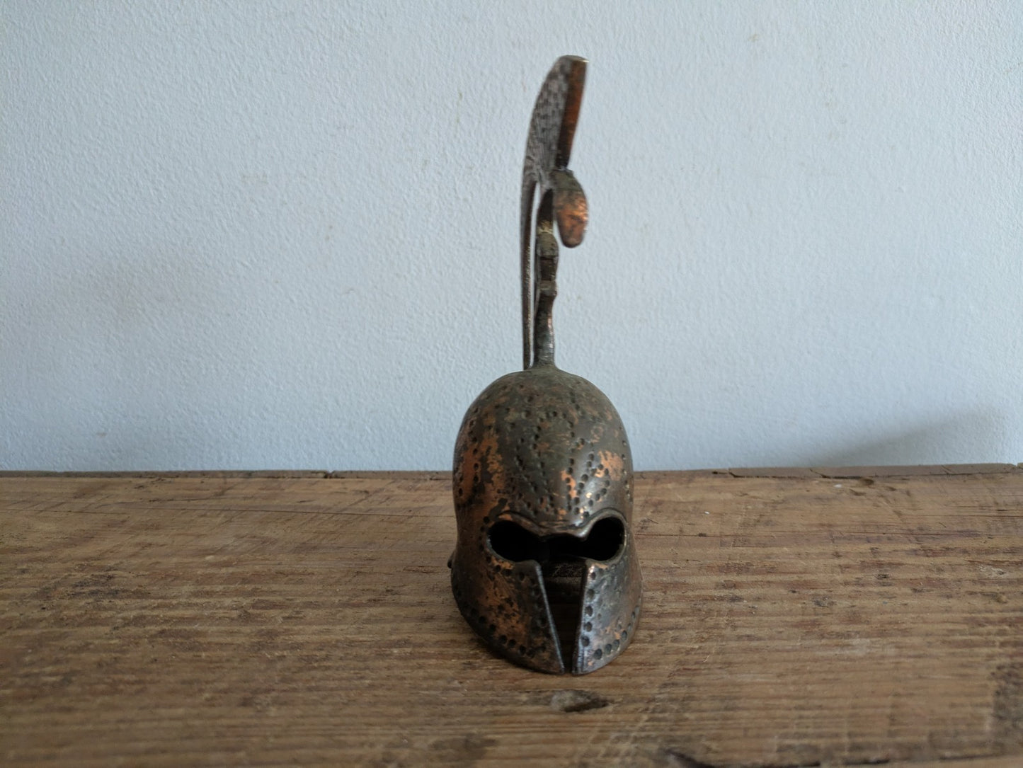Old Decorative Art Bell Gladiator Helmet Roman Trojan Warrior Vtg Cast Bronze