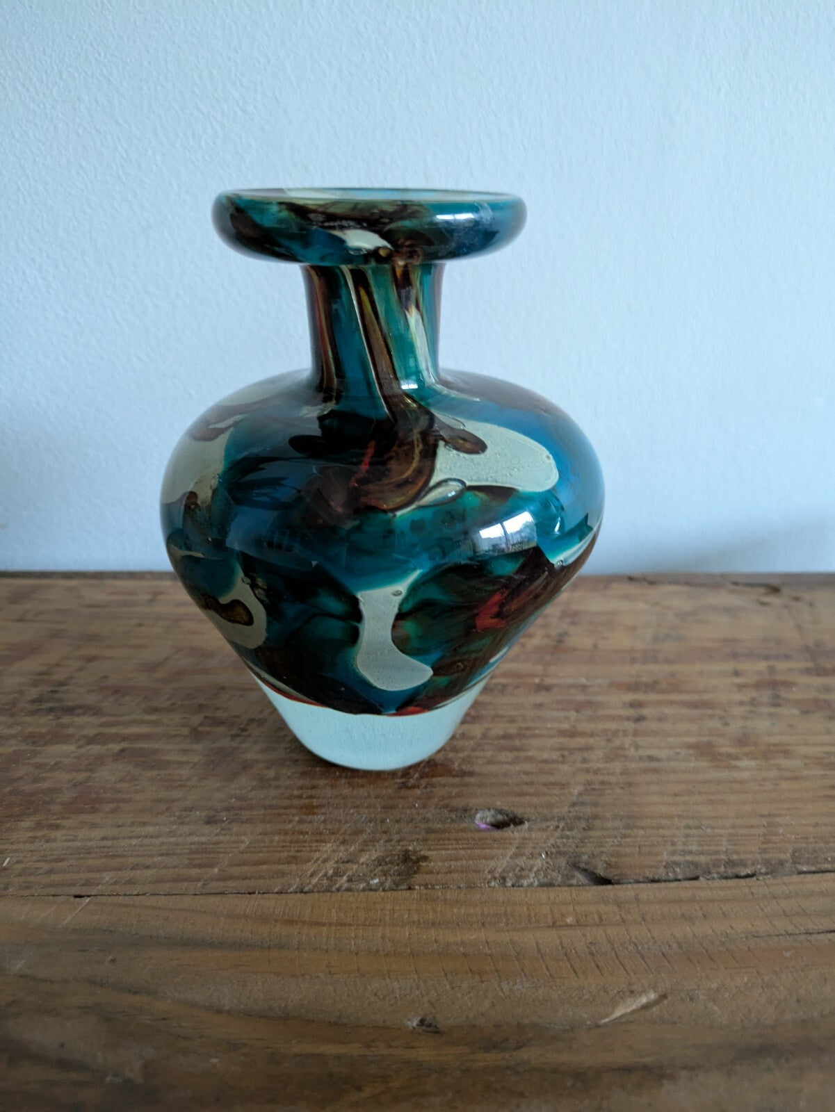 Vintage Mdina Maltese Glass 'Tiger' Pattern Vase Studio Art Retro Blue Brown Vgc