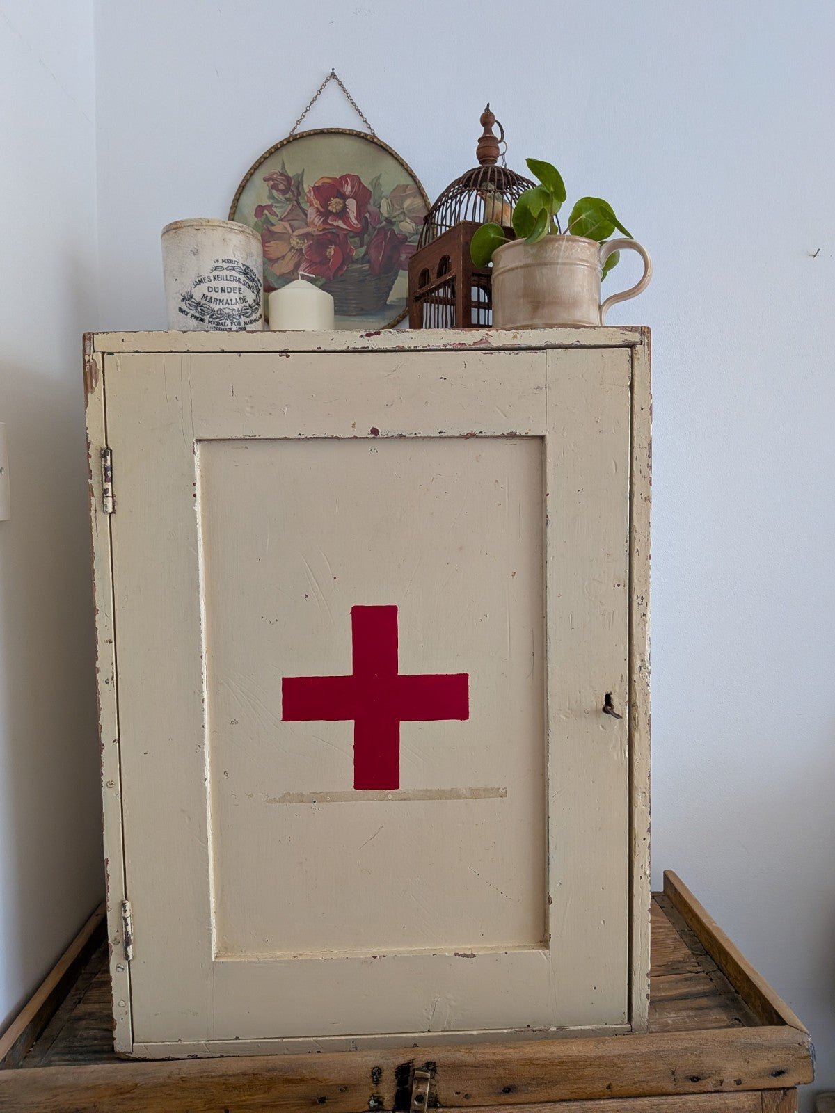 Vintage First Aid Medicine Cabinet Bathroom Wood Medical Prop Cupboard Sections